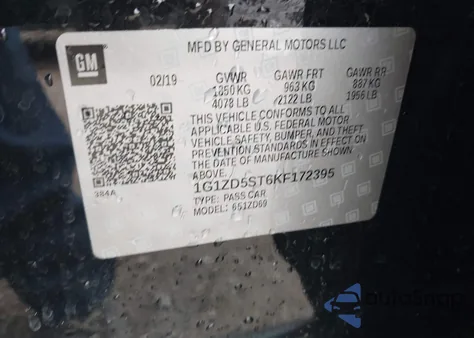 2019 Chevrolet Malibu Lt z USA, uszkodzony, nr VIN 1G1ZD5ST6KF172395